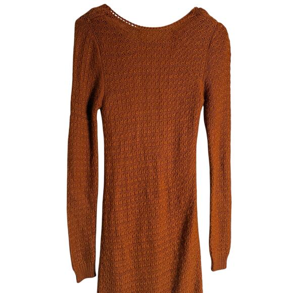 Pamela Love Orange Fringe Knit Long Sleeve Midi Boho Sweater Dress Size Medium - Picture 7 of 12